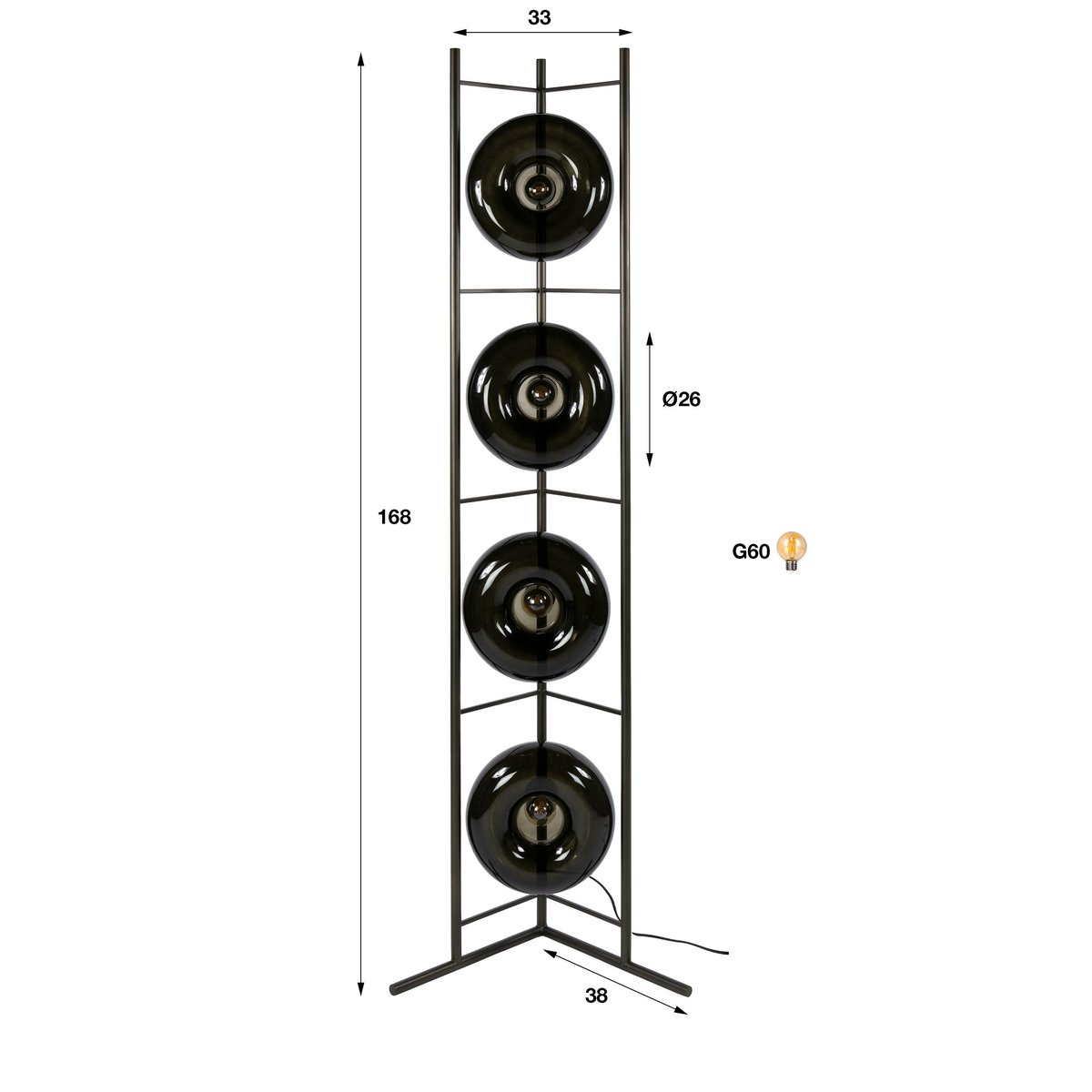 Lampadaire en verre 4 abat-jour NIAGARA brun, PIER IMPORT