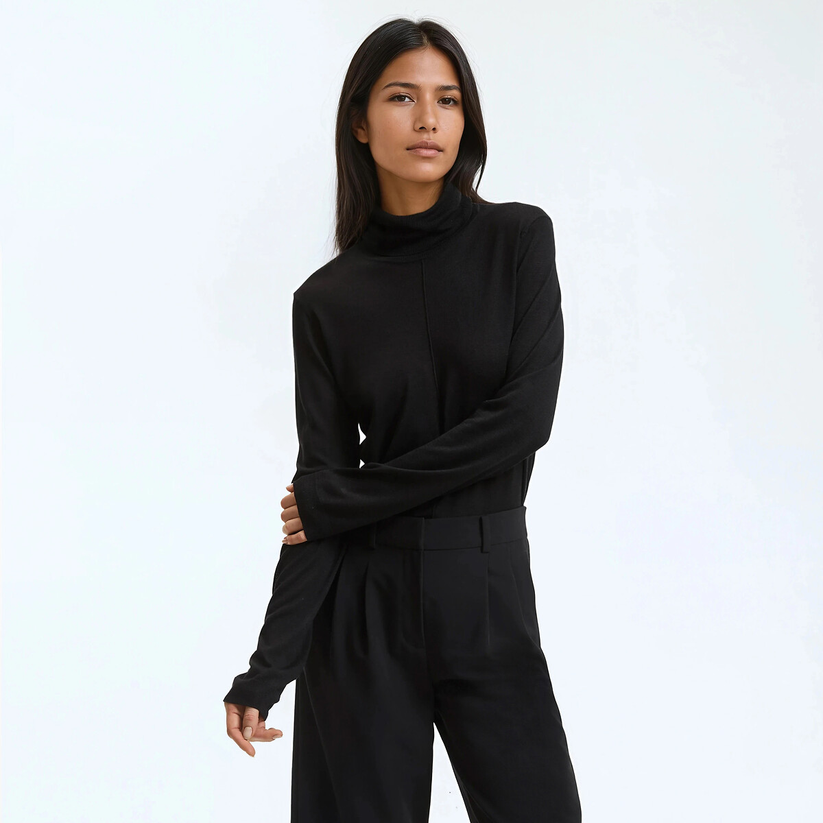 Fine Knit Turtleneck Jumper black, LA REDOUTE COLLECTIONS