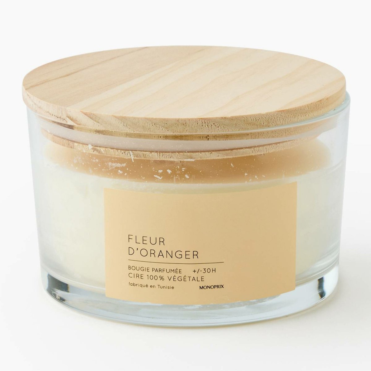Bougie 3 mèches dans un verre en cire végétale parfum fleur d oranger couleur unique, MONOPRIX