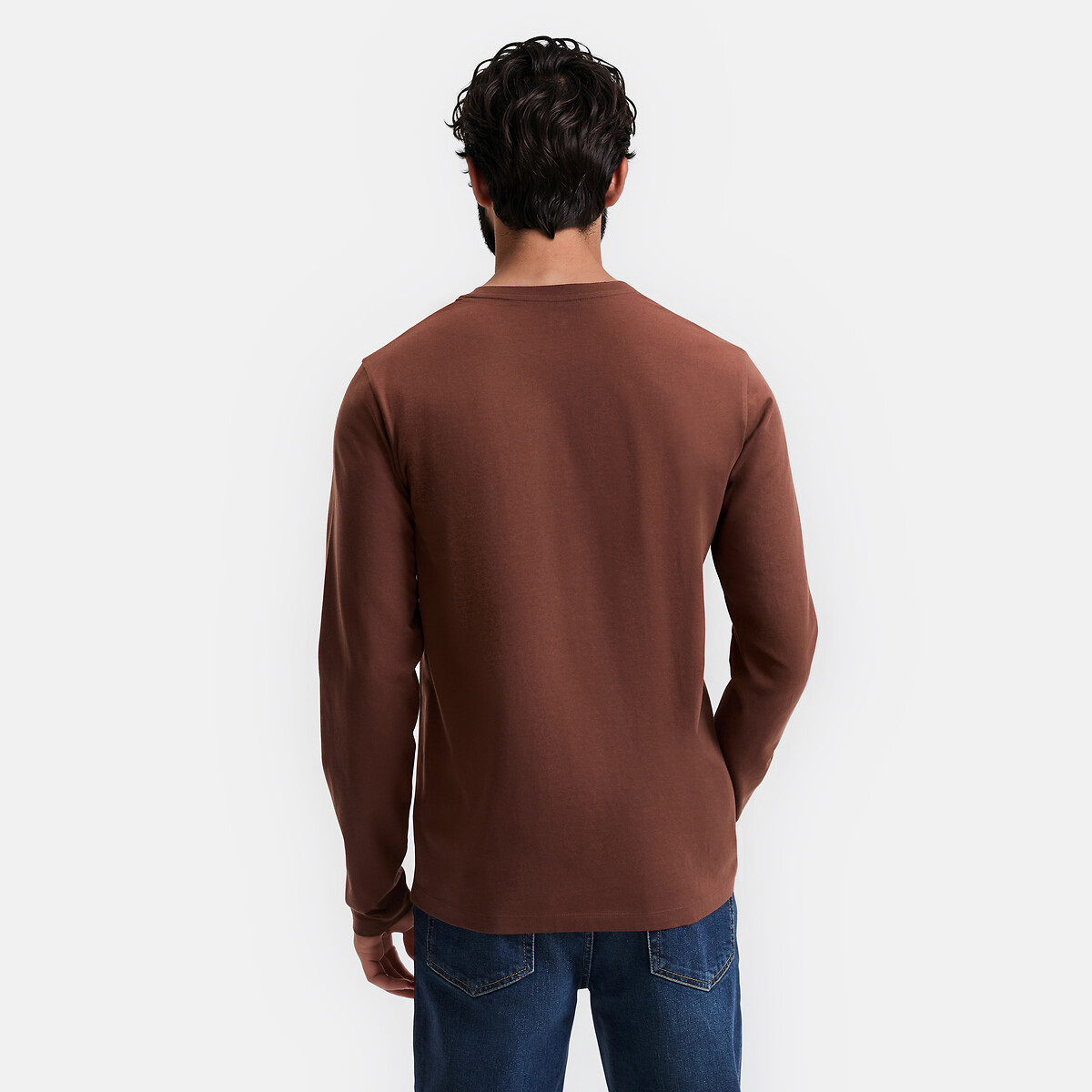 Camiseta de cuello redondo y manga larga marrón claro, LA REDOUTE COLLECTIONS