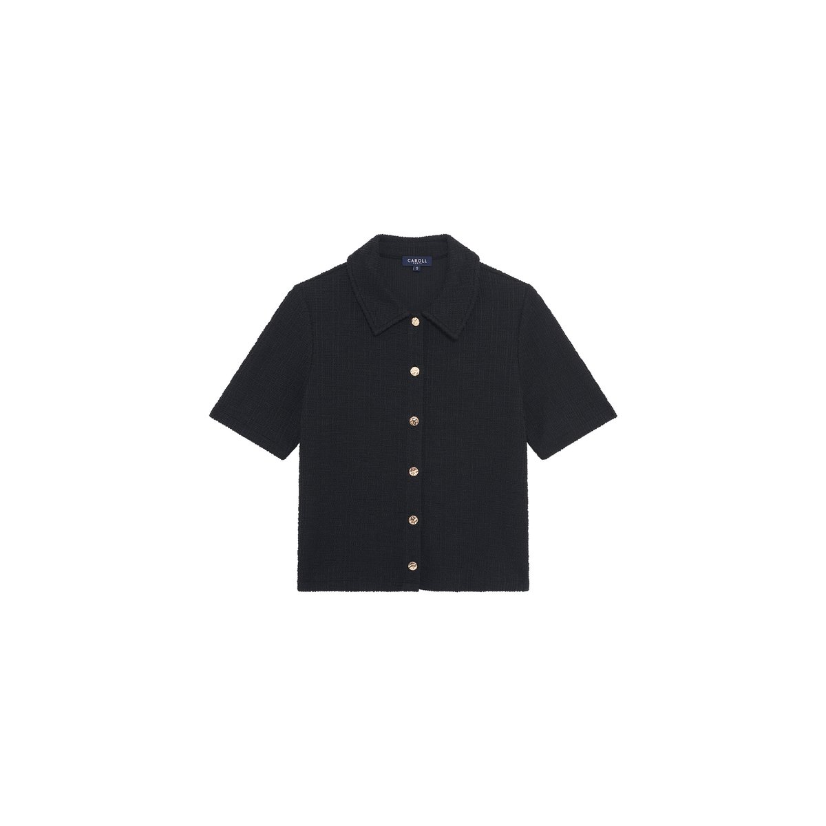 T-shirt court droit col chemise TDANIA noir, CAROLL