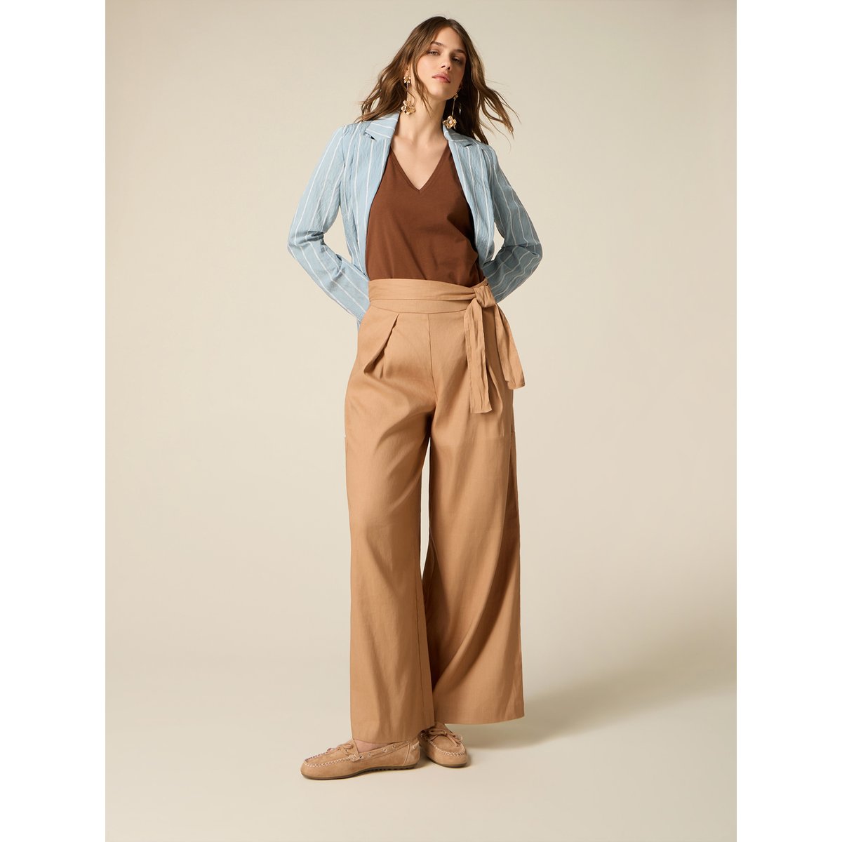 Pantalon cargo avec ceinture foulard beige, OLTRE