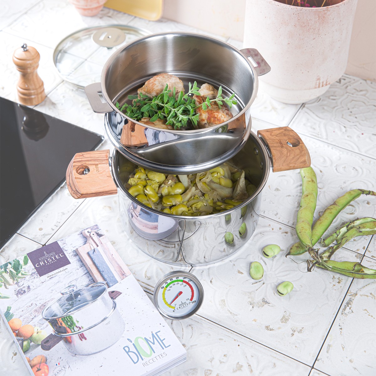 Biome - Ensemble cuisson saine avec anses amovibles en bois BIOME CUISSON SAINE bois de hêtre, CRISTEL