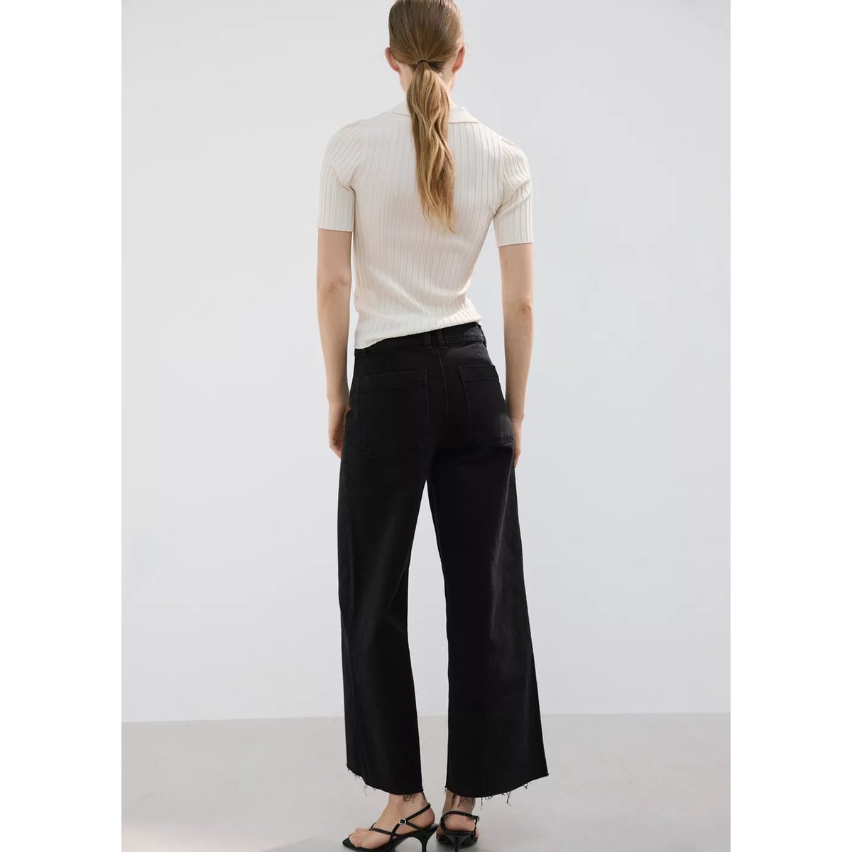 Jean style jupe-culotte Catherin taille haute black denim, MANGO