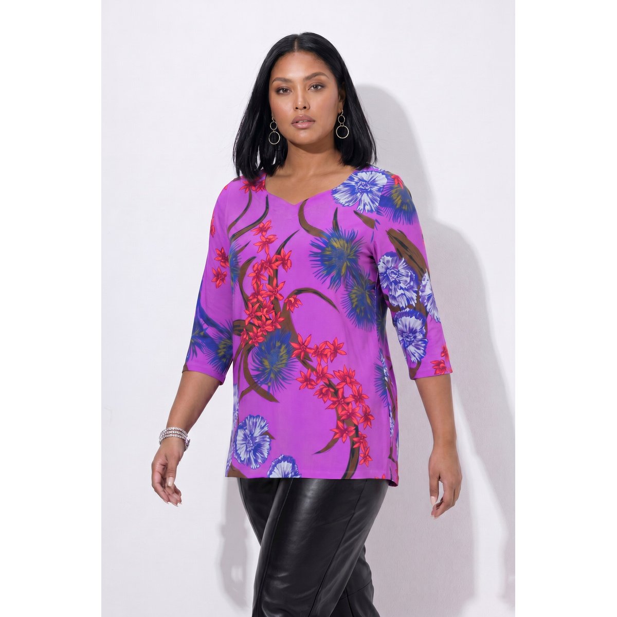 T-shirt au tombé fluide, motif floral lande clair, ULLA POPKEN