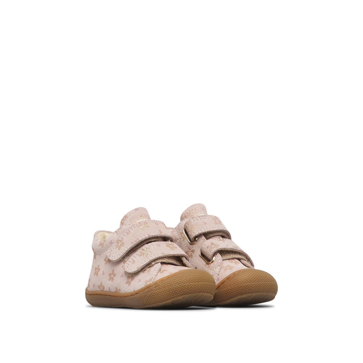 Chaussures premiers pas en suède COCOON VL rose poudré-platine, NATURINO