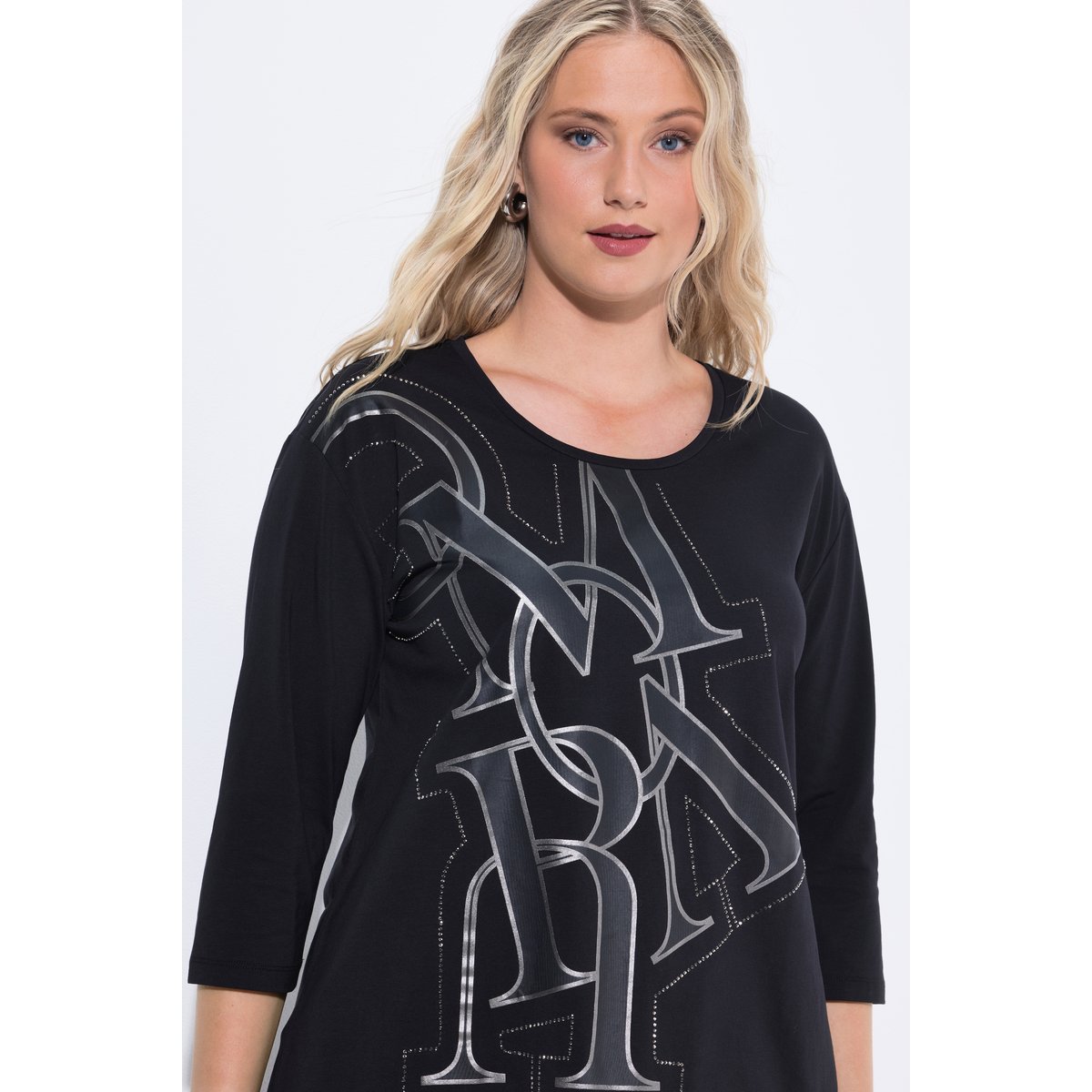 T-shirt oversize à col rond et manches 3/4 noir, ULLA POPKEN