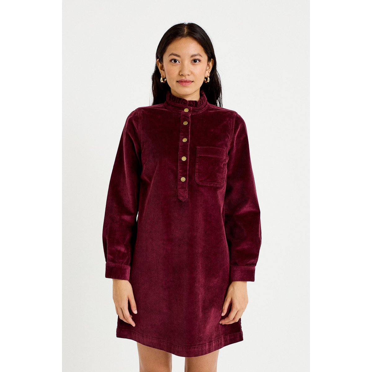 Robe droite velours col montant bordeaux, CACHE CACHE