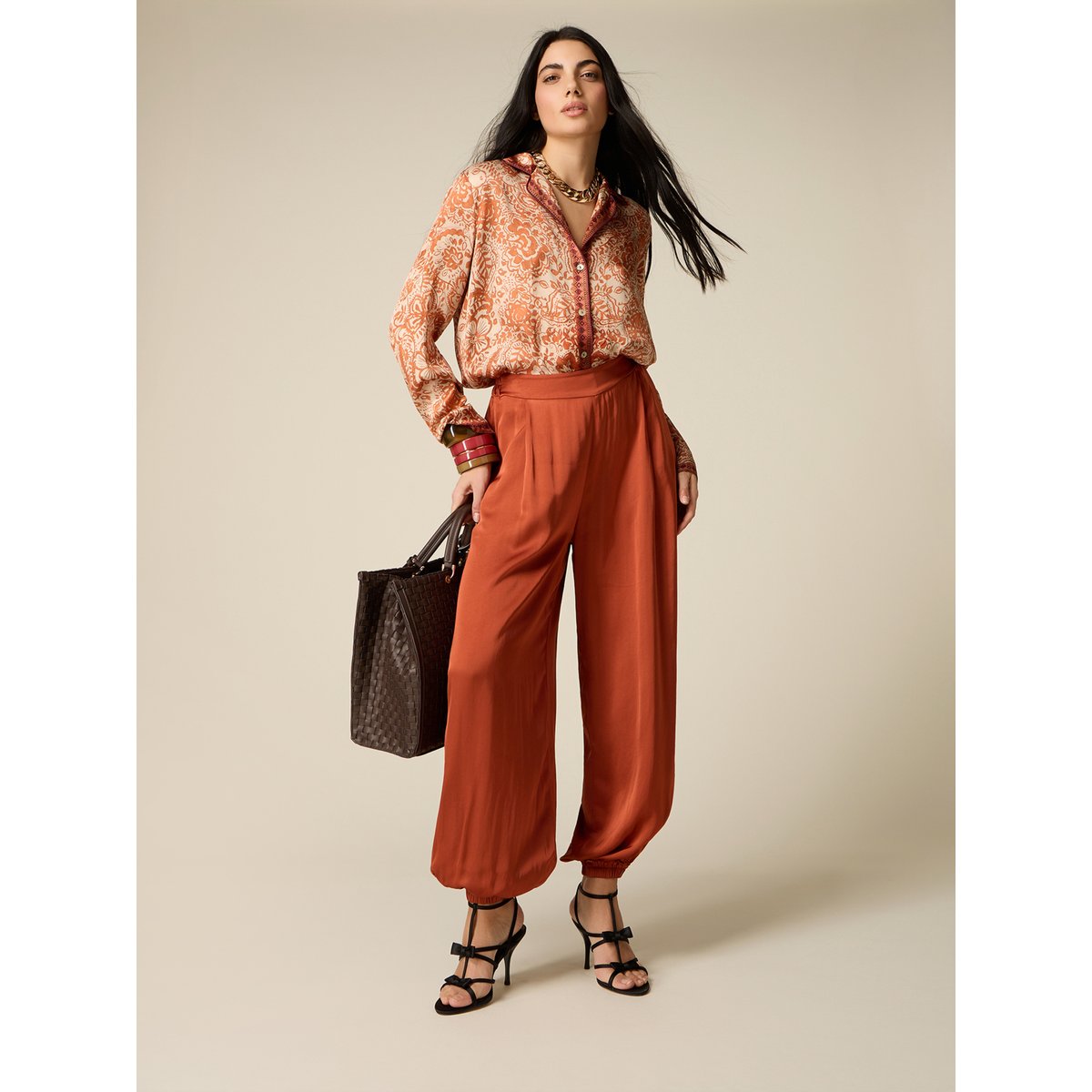 Pantalon avec élastique au bas des jambes orange soleil, OLTRE