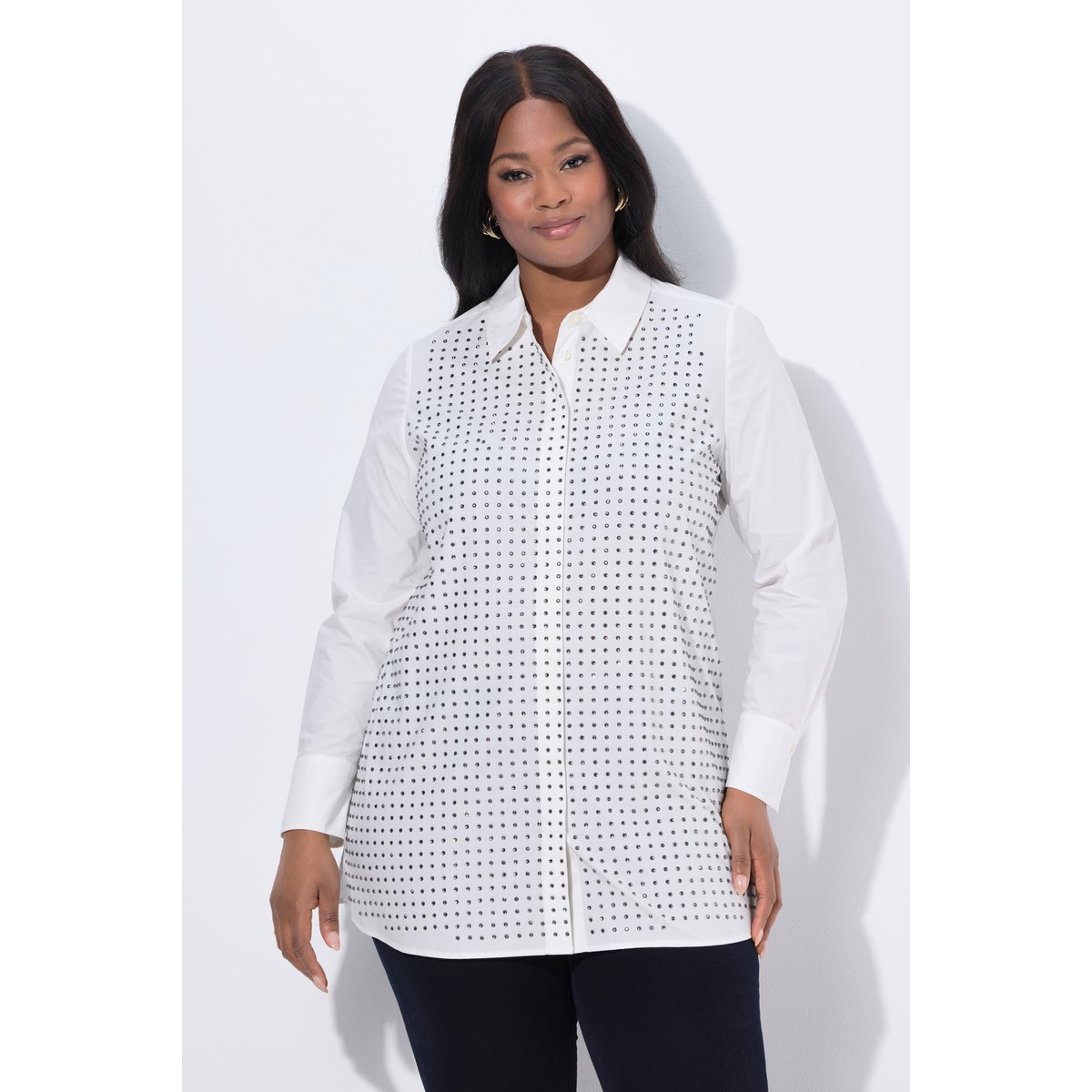 Chemisier évasé avec strass blanc neige, ULLA POPKEN