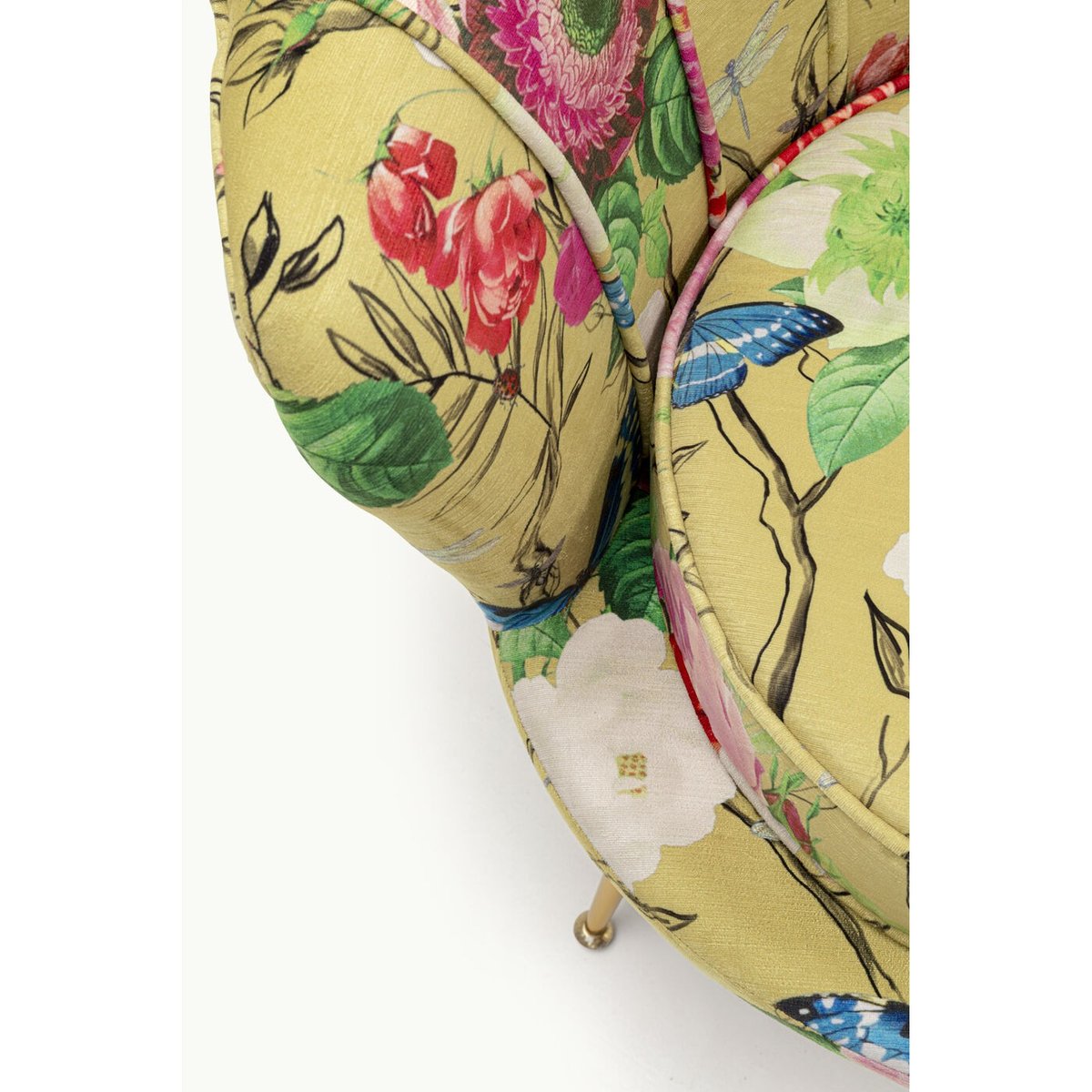 Fauteuil imprimé fleurs et papillons, FLOWER FEVER jaune, KARE DESIGN