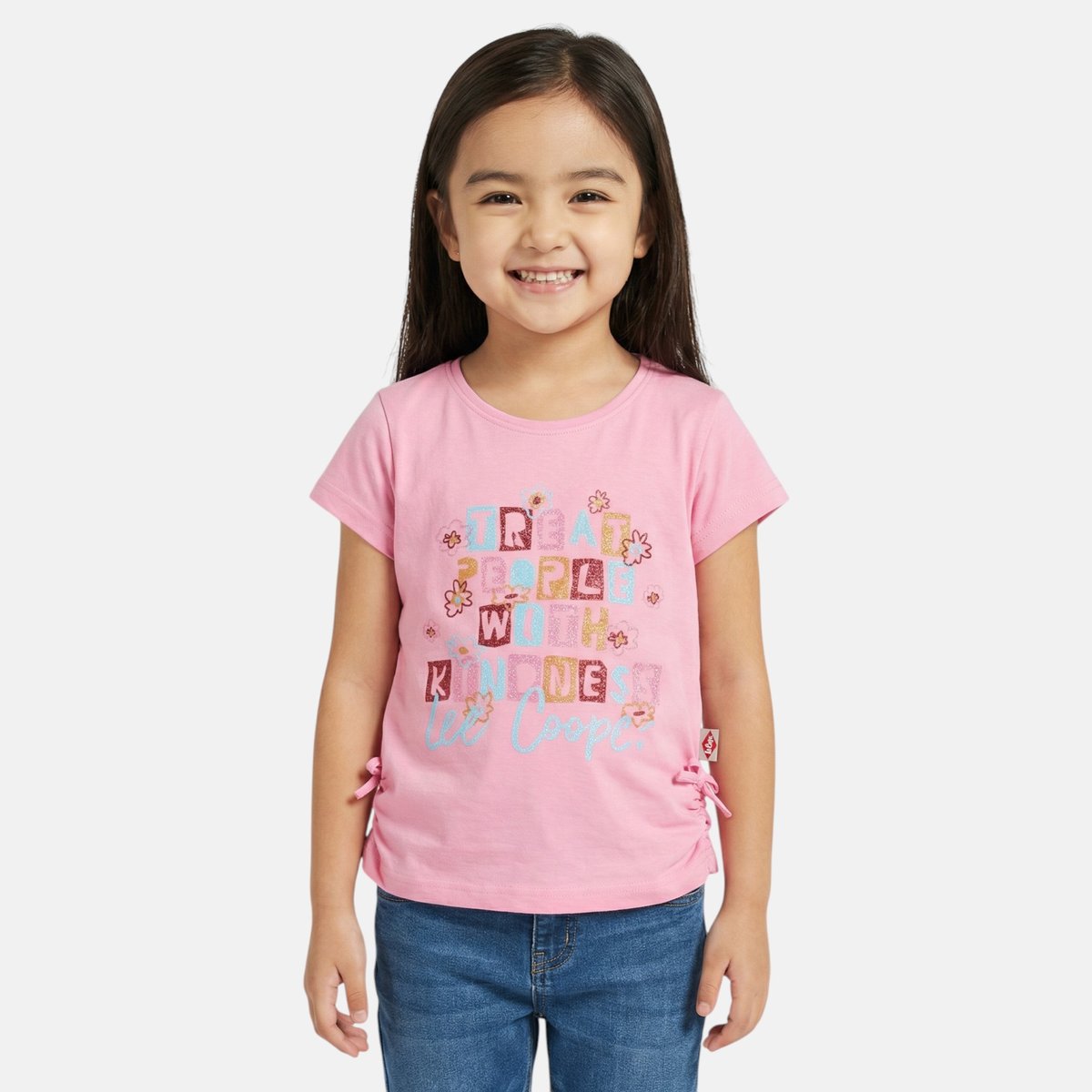 T-shirt manches courtes imprimé, col rond FLORA rose, LEE COOPER