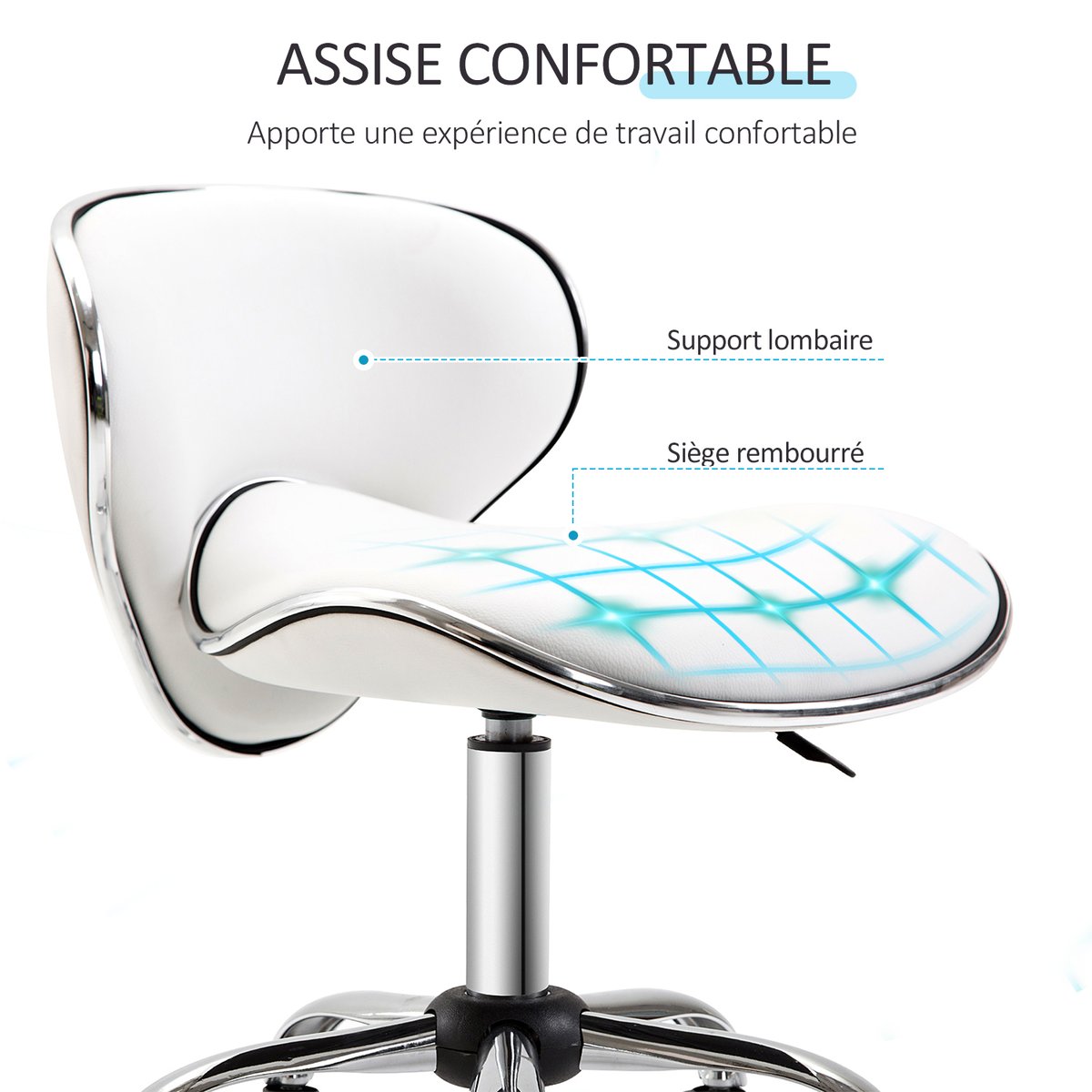 Tabouret de salon Polyuréthane Blanc blanc, HOMCOM
