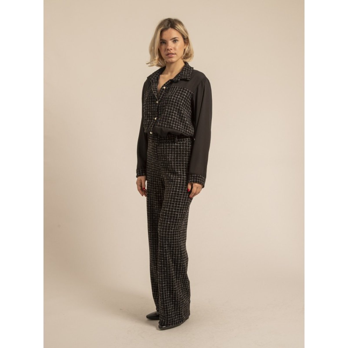 Pantalon Carreaux Essila noir, DONA LISA