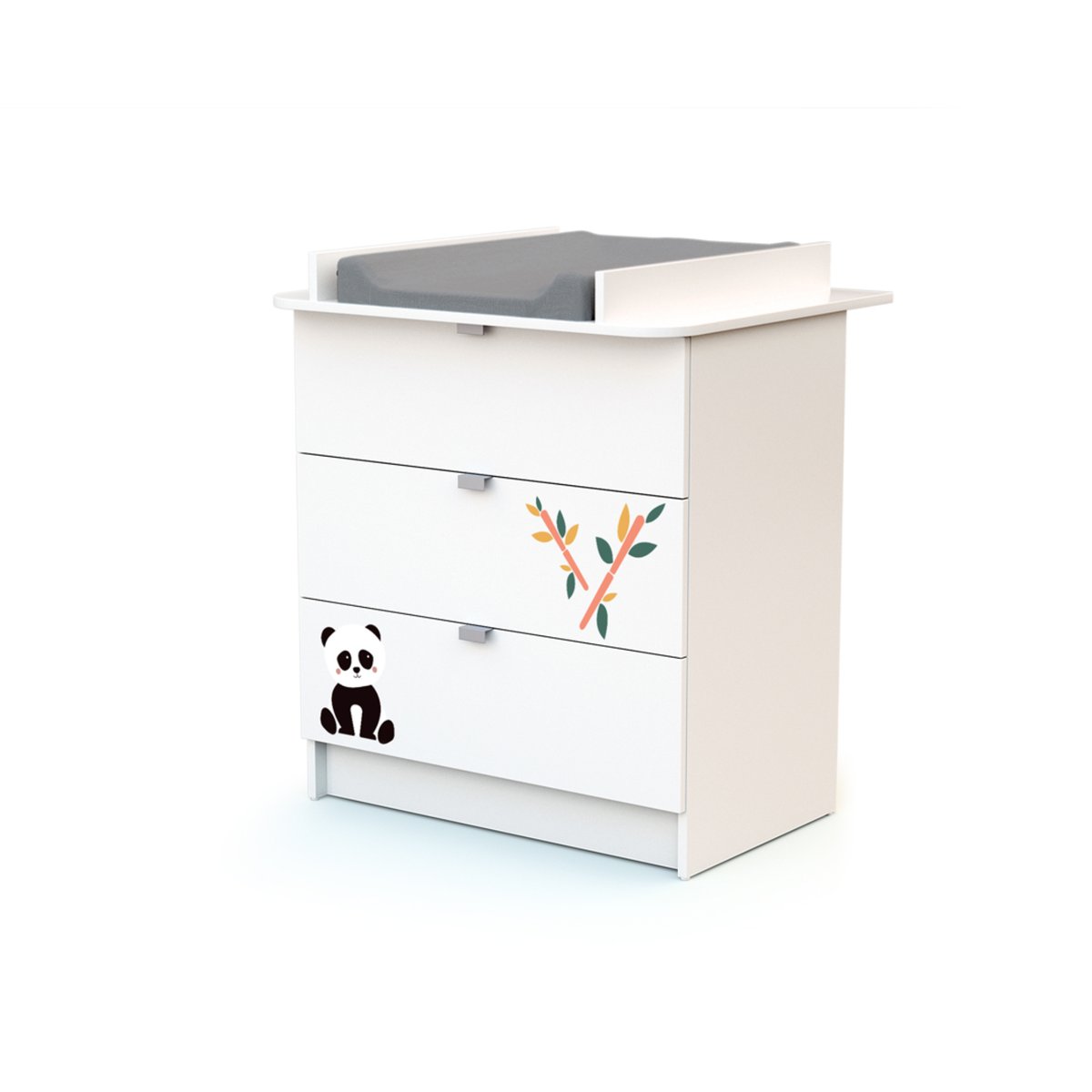 Commode à langer 3 tiroirs en bois ALBA blanc motif panda, WEBABY