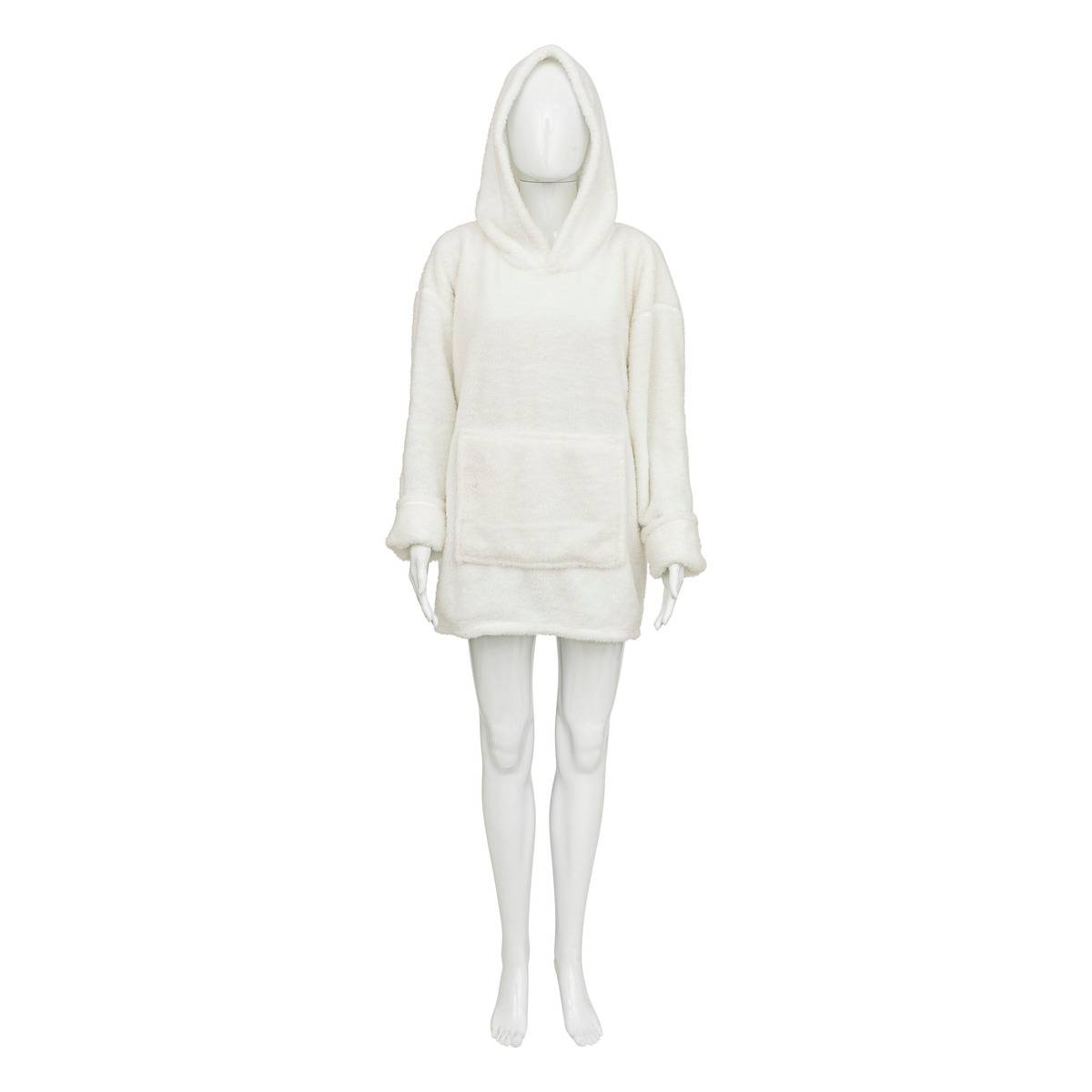 Plaid sweatshirt capuche flanelle TEDDY blanc, ATMOSPHERA
