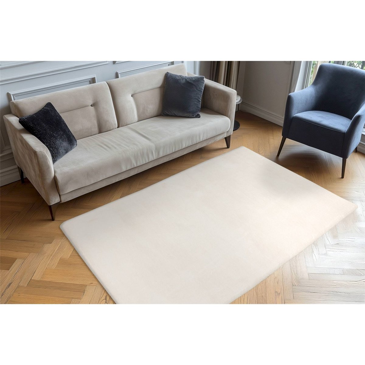 Tapis shaggy haut poil moderne, Style uni crème beige doux et lumineux, ARTE ESPINA