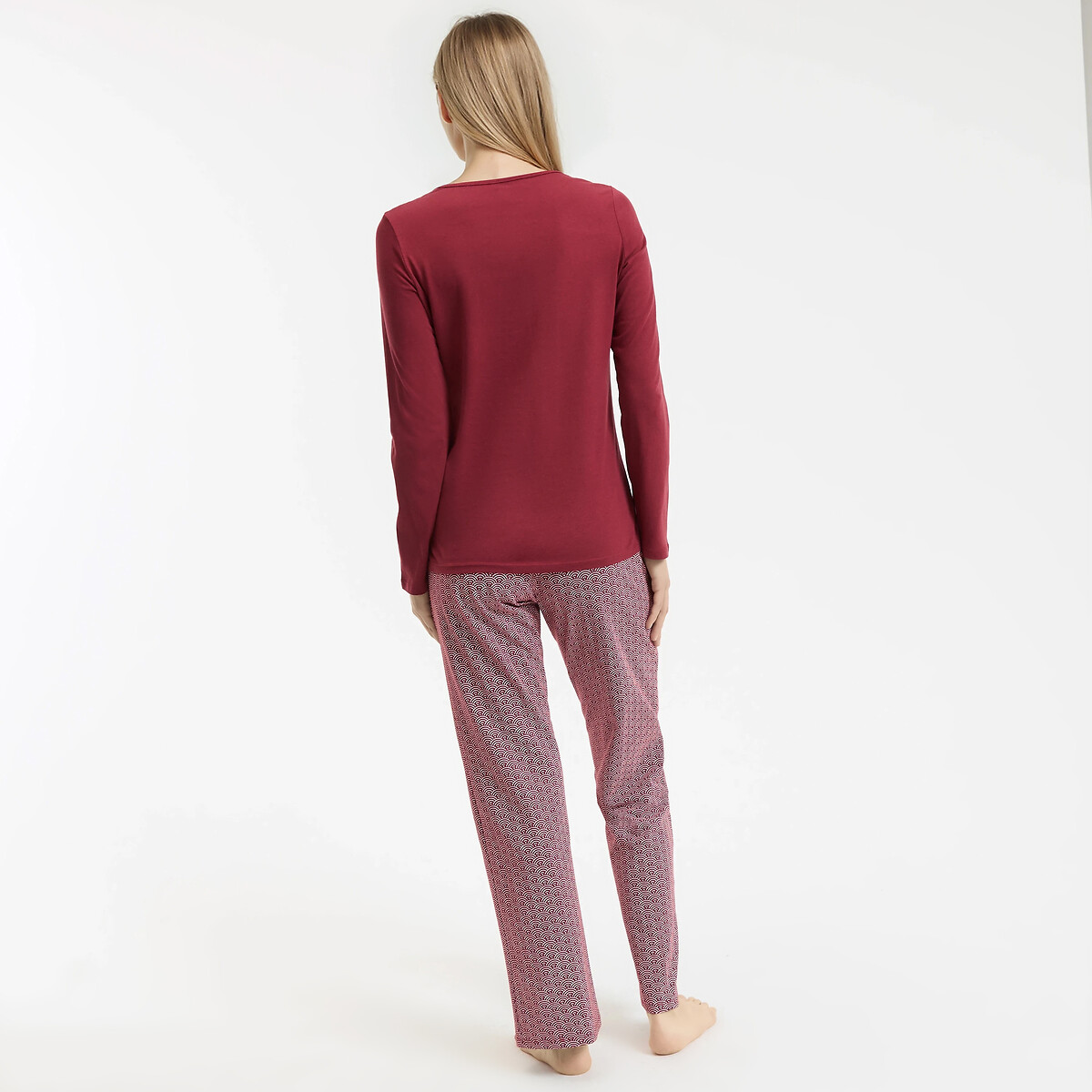 Pigiama a maniche lunghe in jersey di cotone bordeaux , SO'HOME