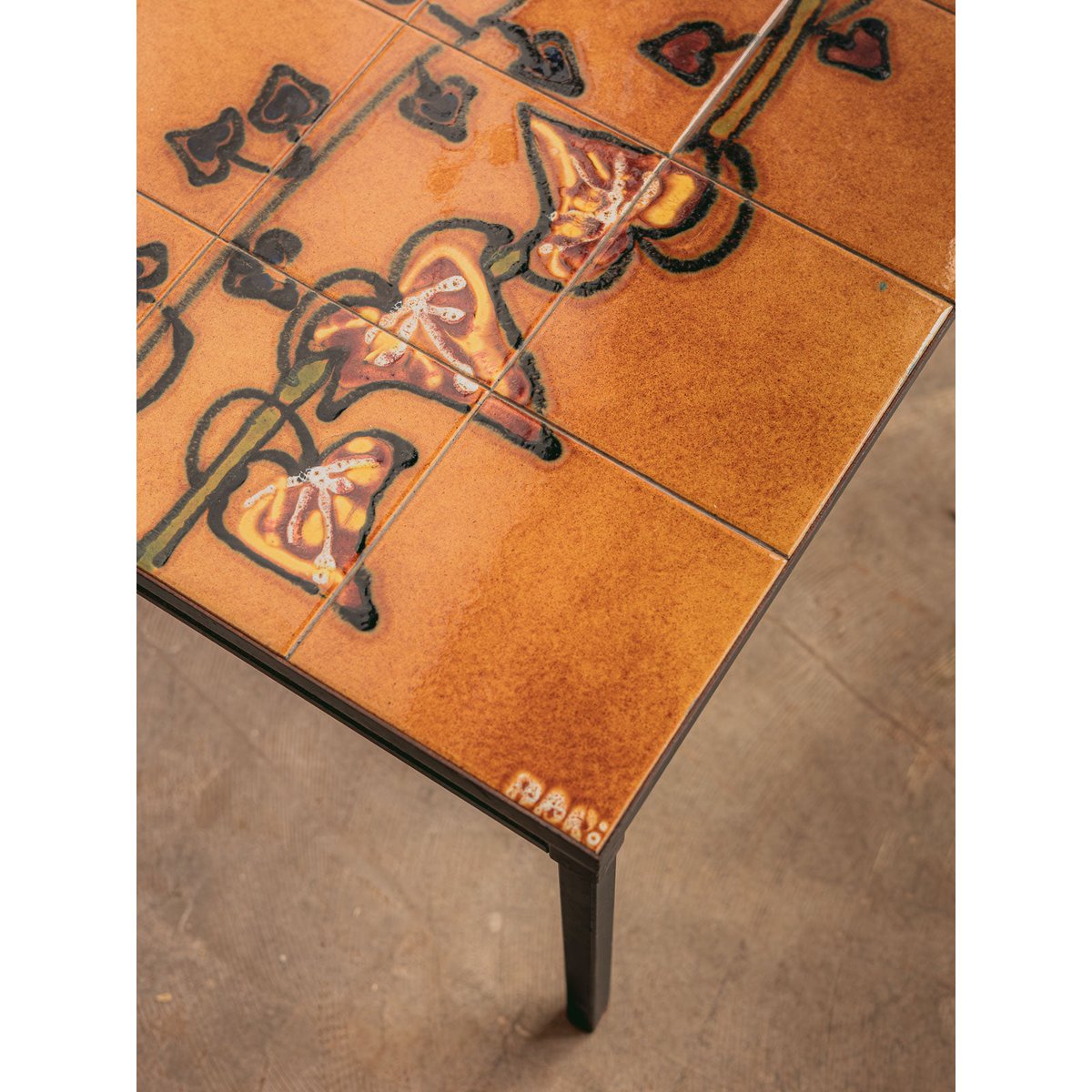 Table basse en fer forgé et céramique Léonie N°1137 - Bon état noir, DEBONGOUT