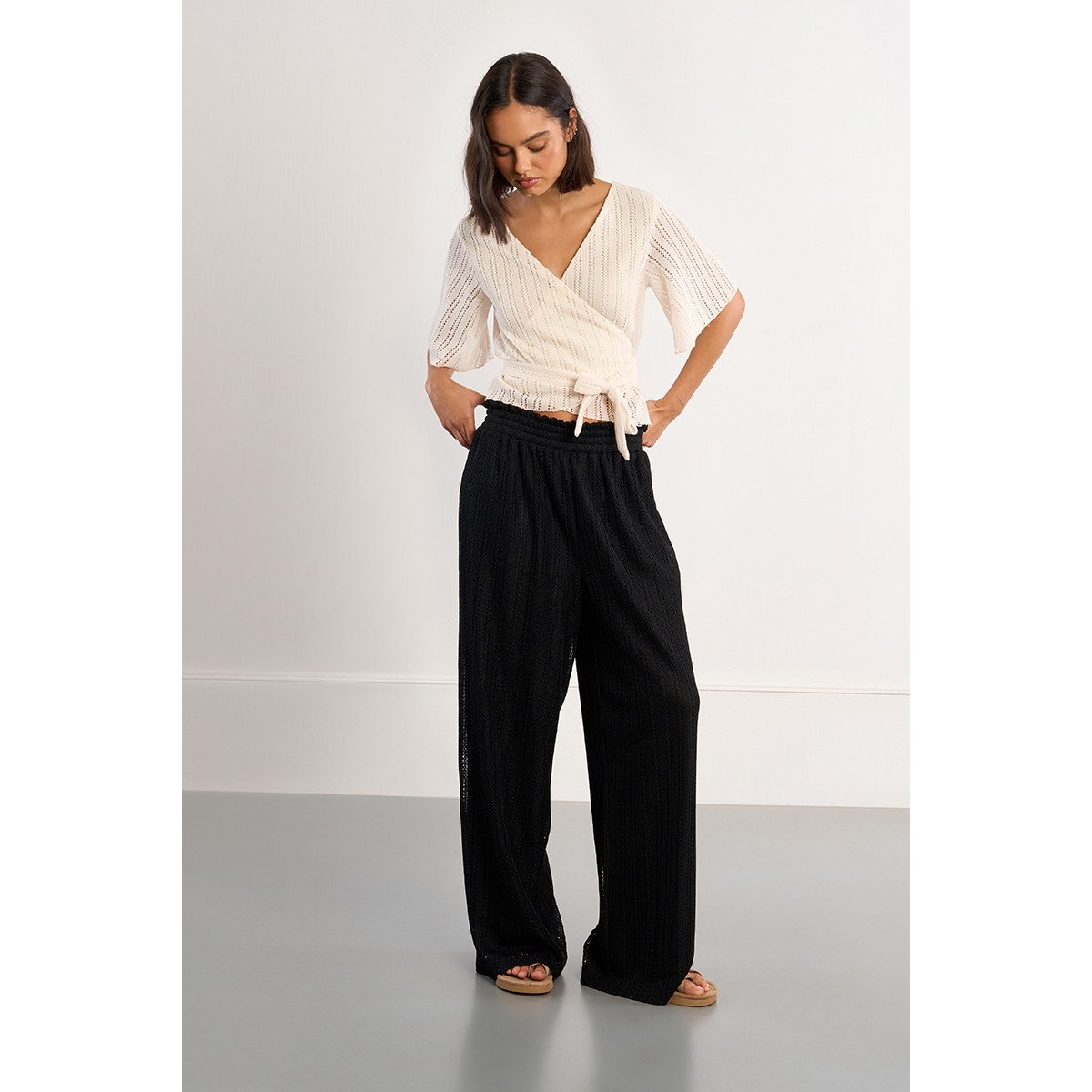 Pantalon large ajouré noir, LILI SIDONIO
