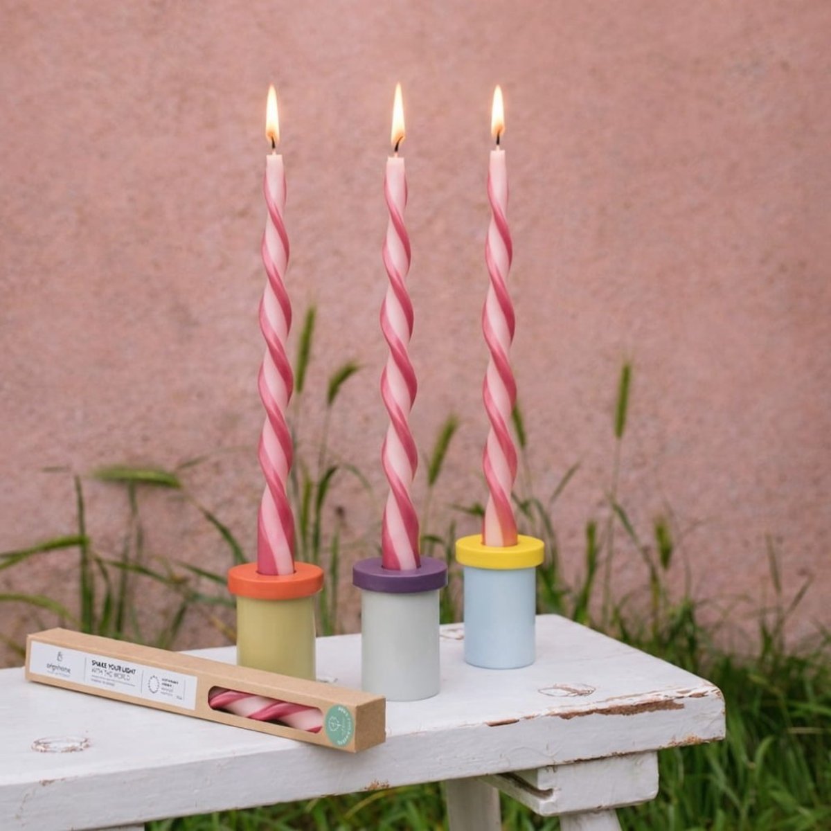 Bougie spirale bicolore 40cm rose, ORIGINALHOME