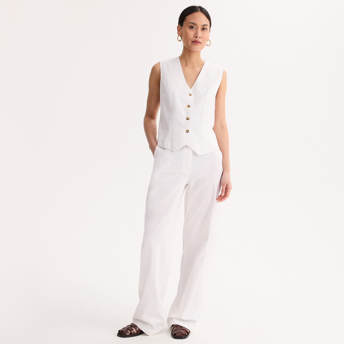 Veste sans manches, coupe droite blanc, ANNE WEYBURN