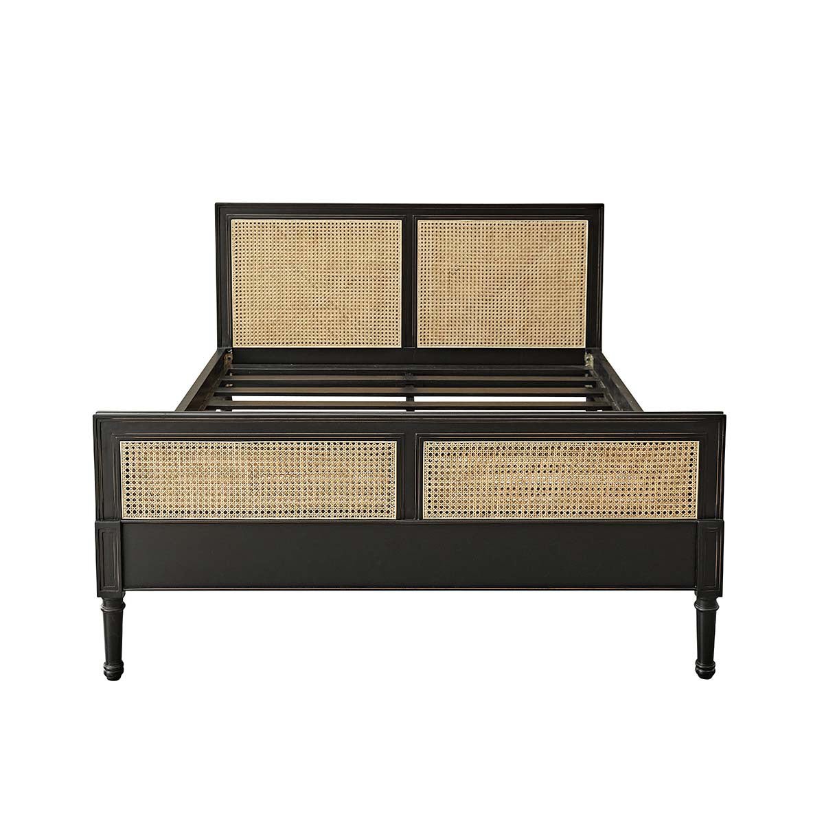 Lit en acajou massif massif et cannage 160 cm avec sommier  SOHO noir, BERAH GETAH