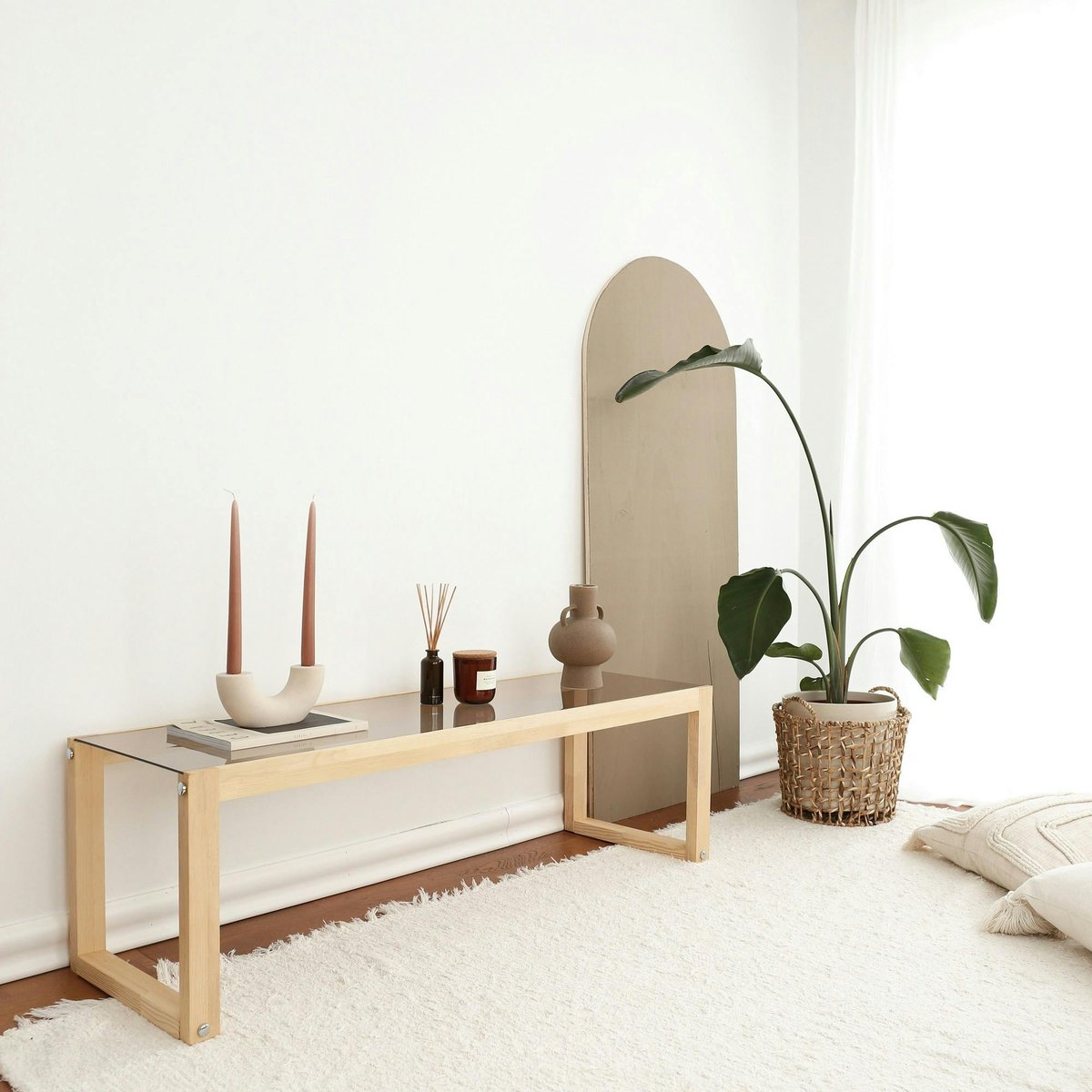 Meuble TV 130 cm moderne bois et verre LHASA bois clair, PIER IMPORT
