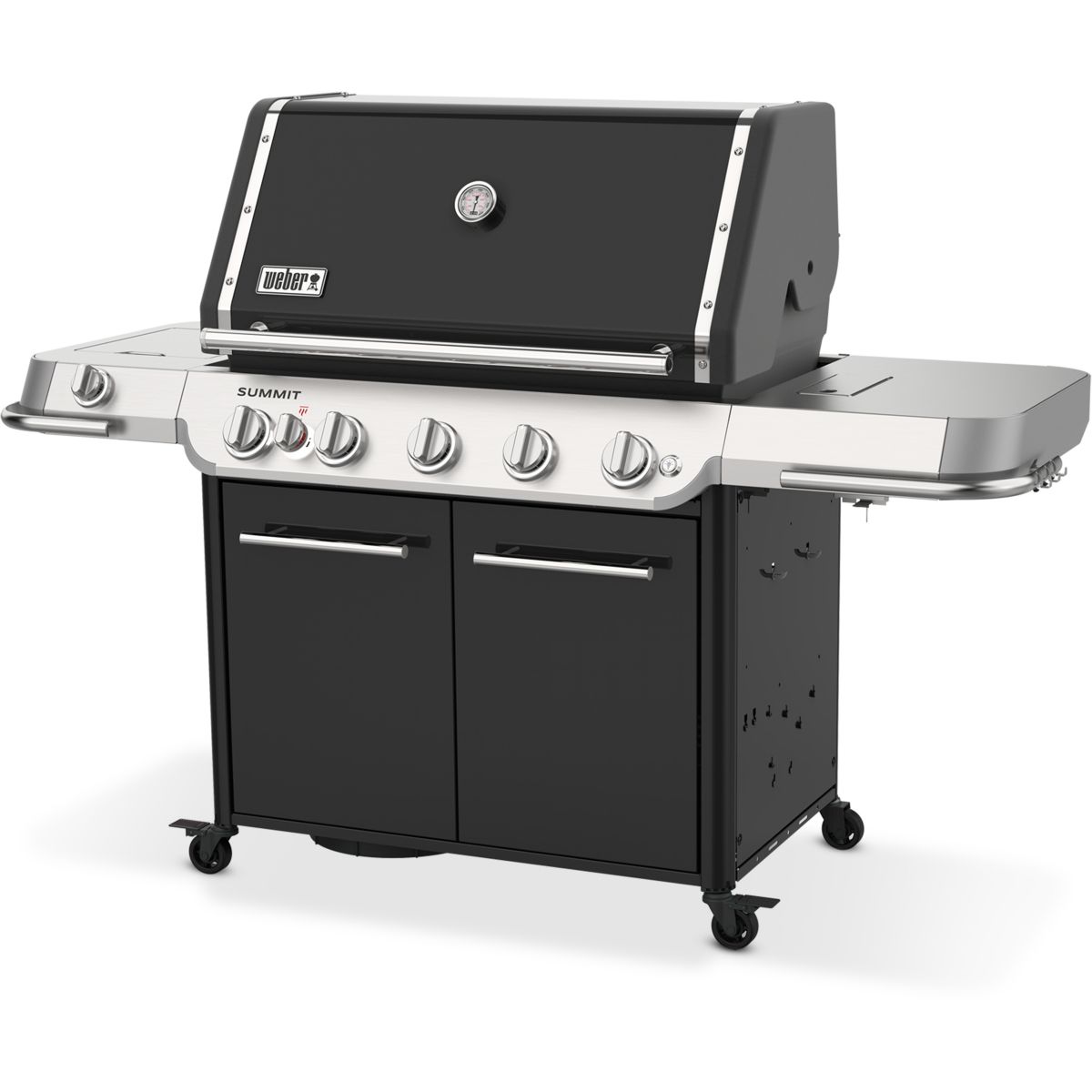 Barbecue gaz Summit FS38 E black 5 brûleurs sur chariot, 91x49 cm réchaud latéral couleur unique, WEBER