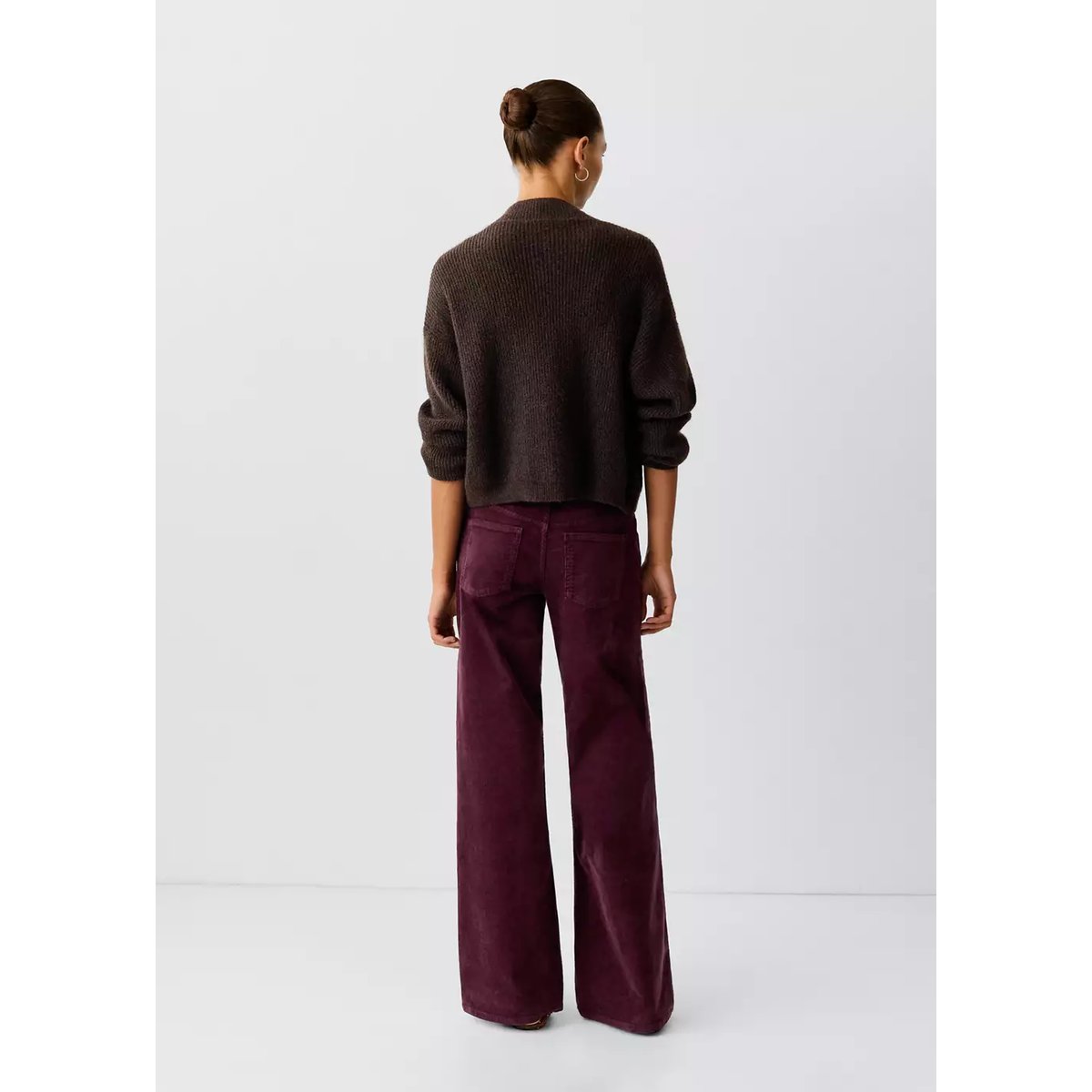 Pantalon en velours côtelé wide-leg bordeaux, MANGO TEEN