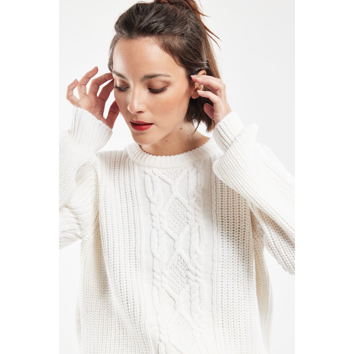 Pull torsadé Jill en laine nature, TERRE & MER