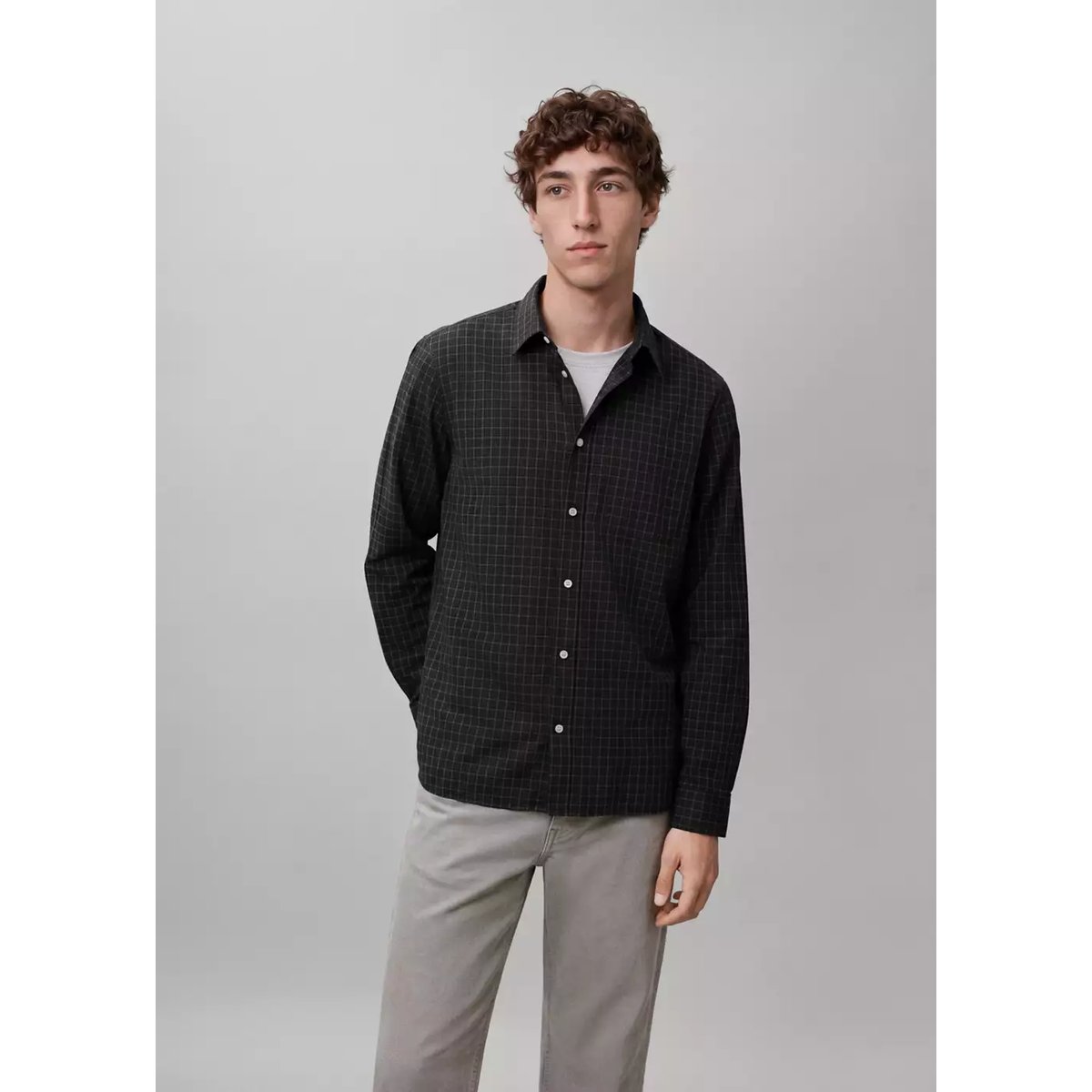 Chemise regular-fit carreaux noir, MANGO TEEN