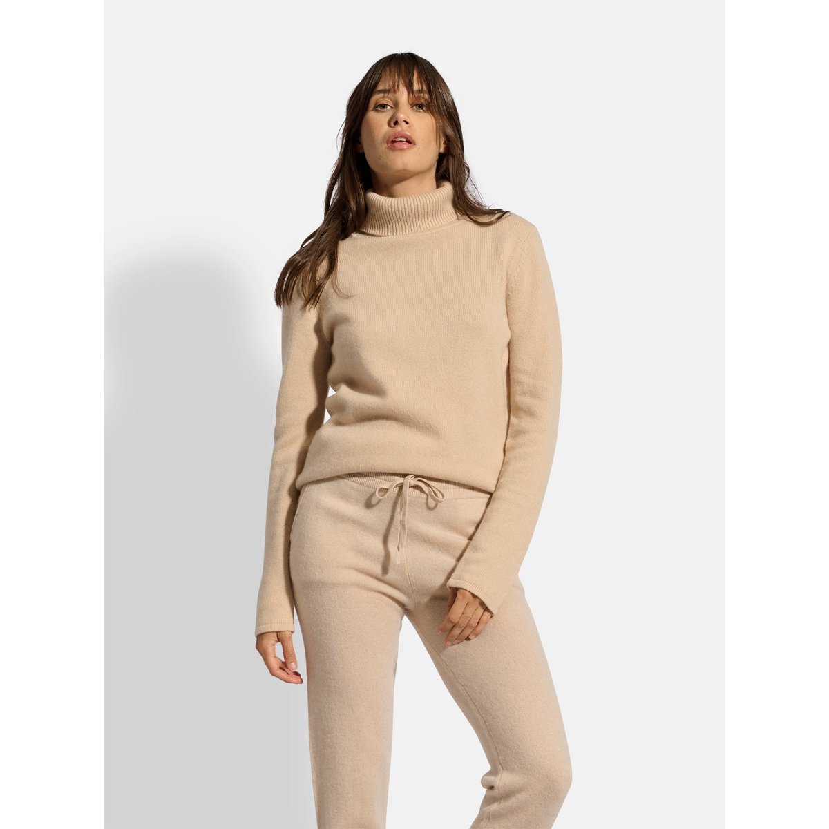 Pull Col Roulé 4 Fils Beige June beige, JUST CASHMERE