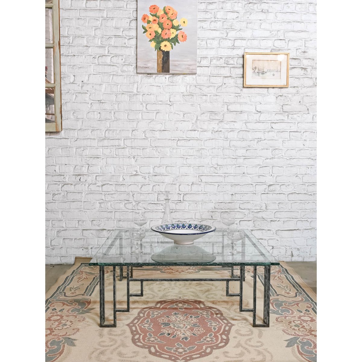 Table basse en verre et fer forgé Donna N°1529 - Bon état transparent, DEBONGOUT