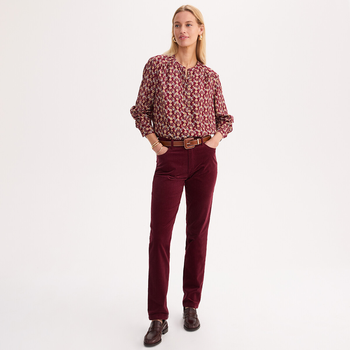 Pantalon velours stretch rouge bordeaux, ANNE WEYBURN