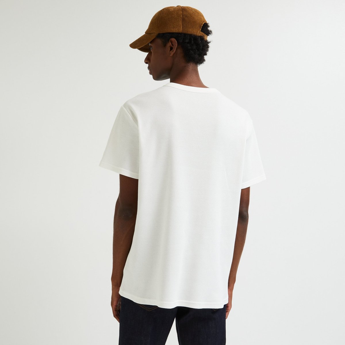 T-shirt manches courtes col tunisien, coton BIO ecru, MONOPRIX