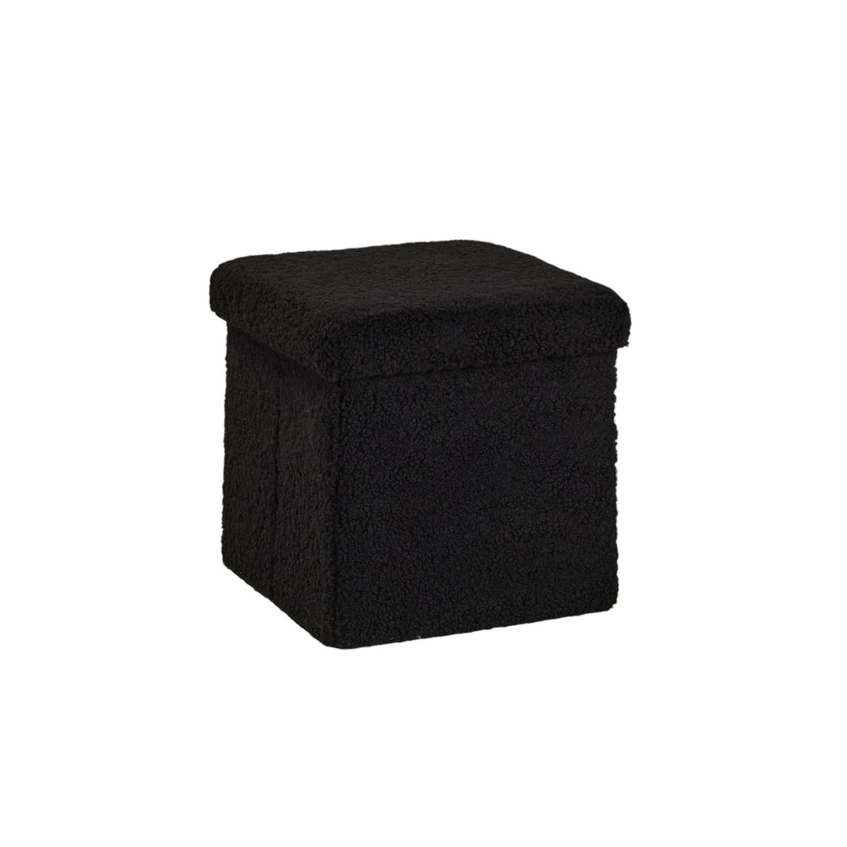 Pouf coffre carré en tissu bouclette MOKA noir, FACTORY
