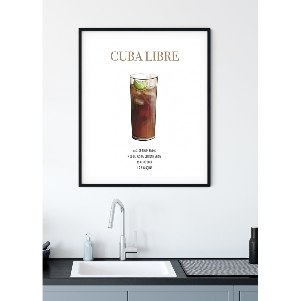 Affiche Cocktail Cuba Libre blanc, L'AFFICHERIE
