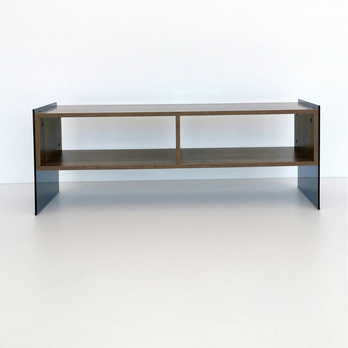 Meuble TV design 2 niveaux pieds verre SALTA fumé, PIER IMPORT