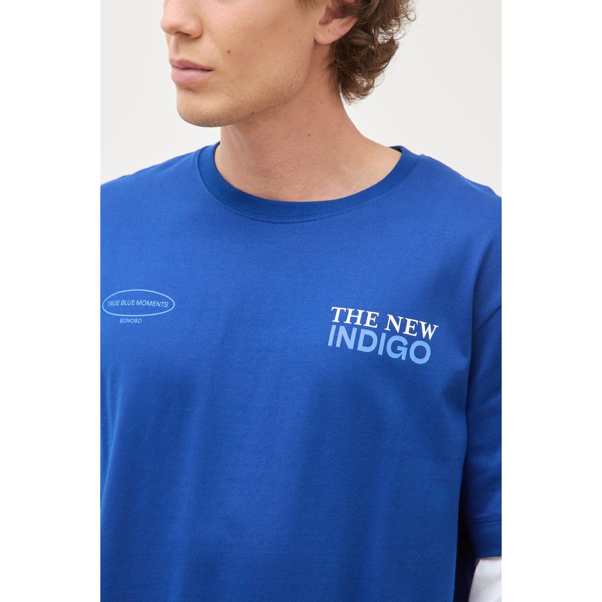 T-shirt ample en coton manches courtes bleu electrique, BONOBO