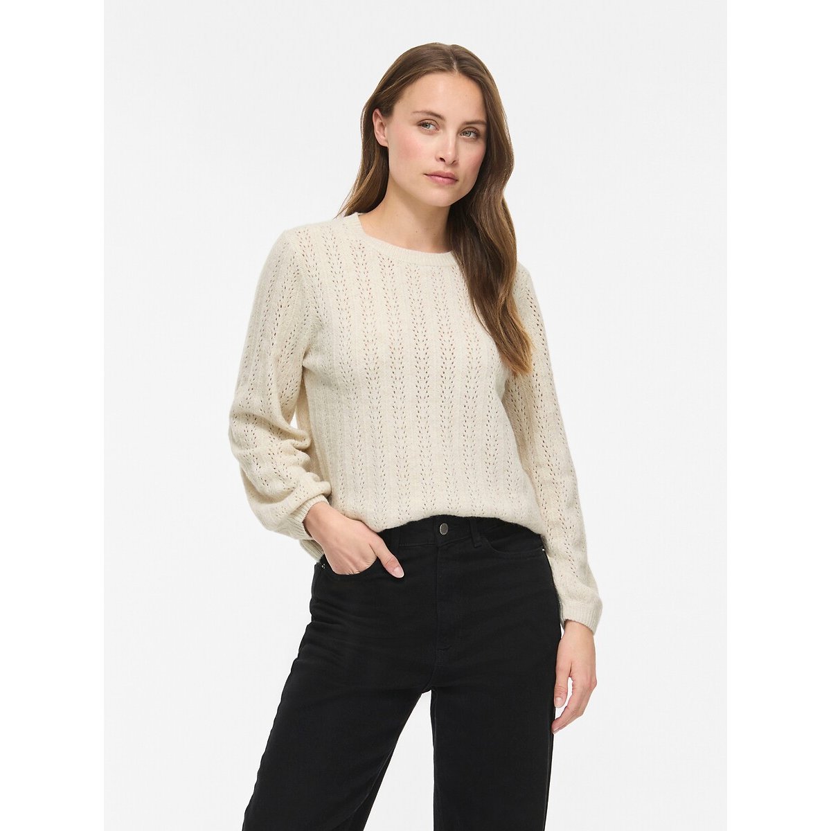 Openwork Crew Neck Jumper ecru , VILA