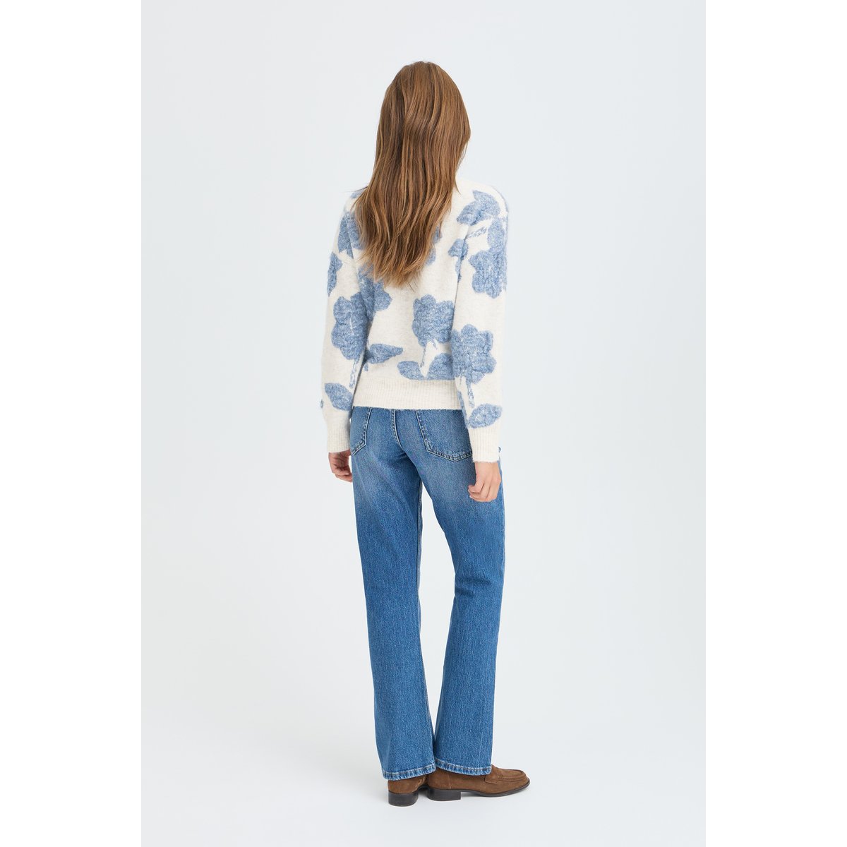 Pull en maille manches longues marron fudge flower, B.YOUNG