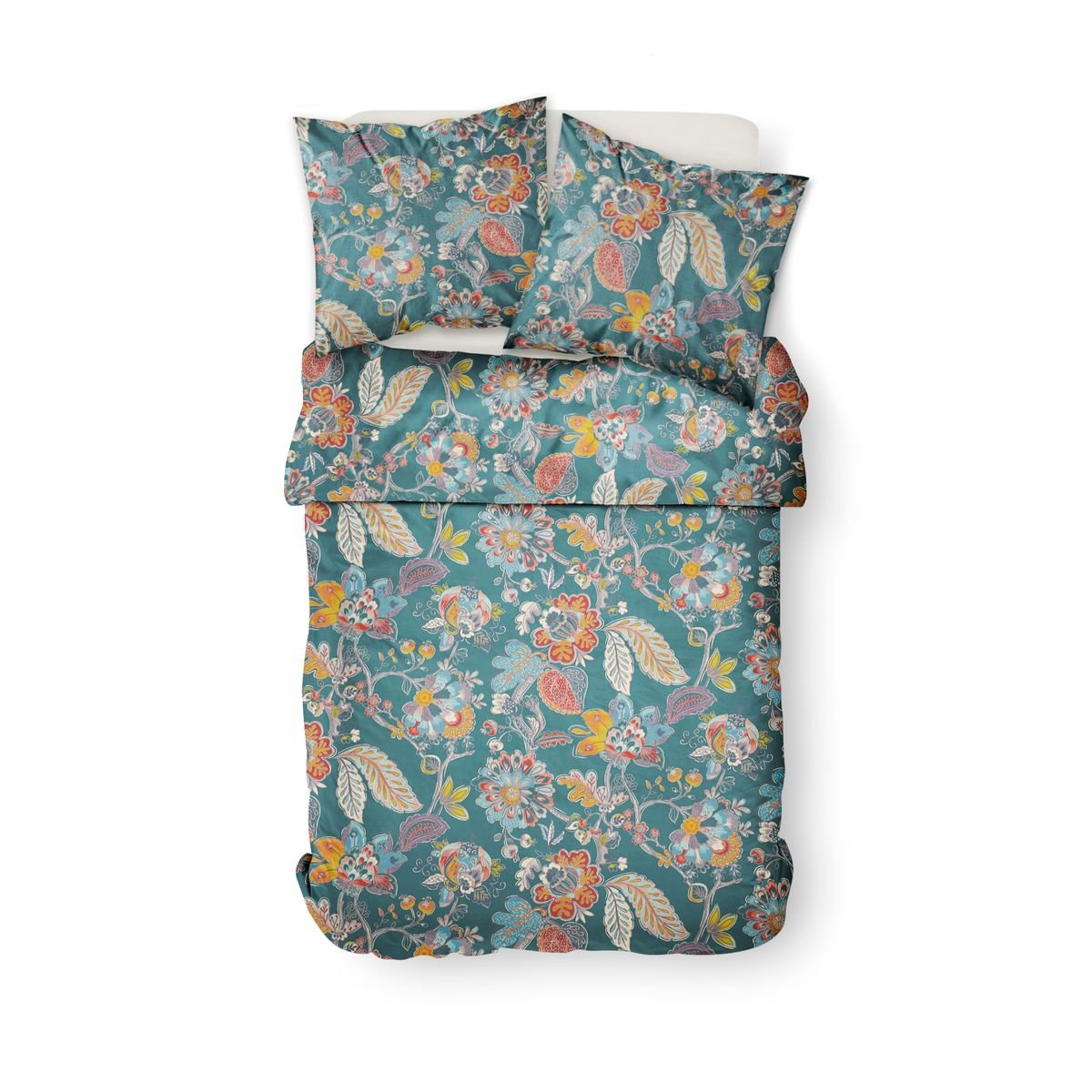 Parure de lit imprimé Floral coton SUNSHINE LOUISON bleu, TODAY