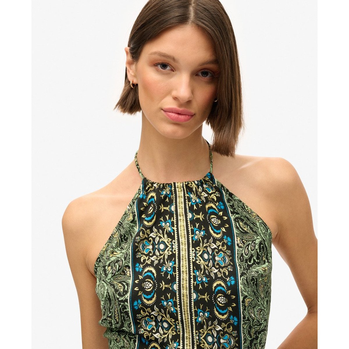 Haut dos nu à motif cachemire vert à motif feuilles cachemire, SUPERDRY