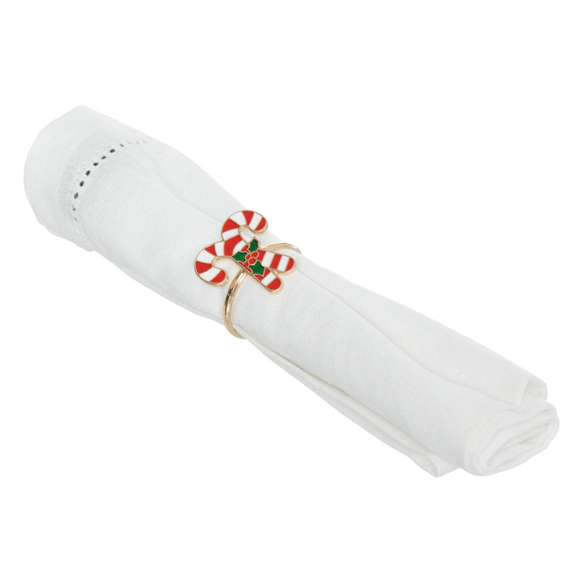 Lot de 2 ronds de serviette de Noël bonnet et sucre d'orge rouge, FEERIC LIGHTS & CHRISTMAS