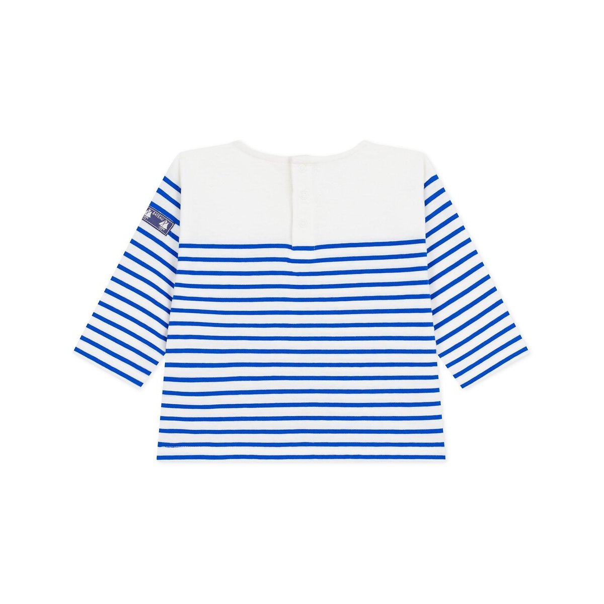T-shirt marinière, en coton, manches longues rayé bleu, PETIT BATEAU
