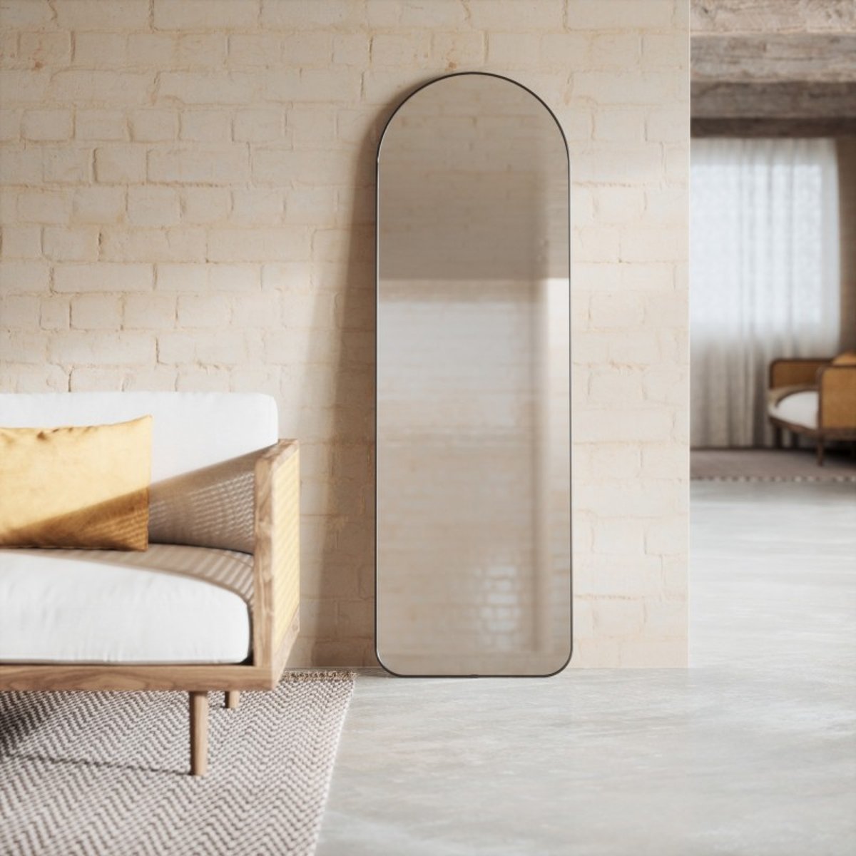 Grand miroir à poser au sol HUBBA ARCHED gris, UMBRA
