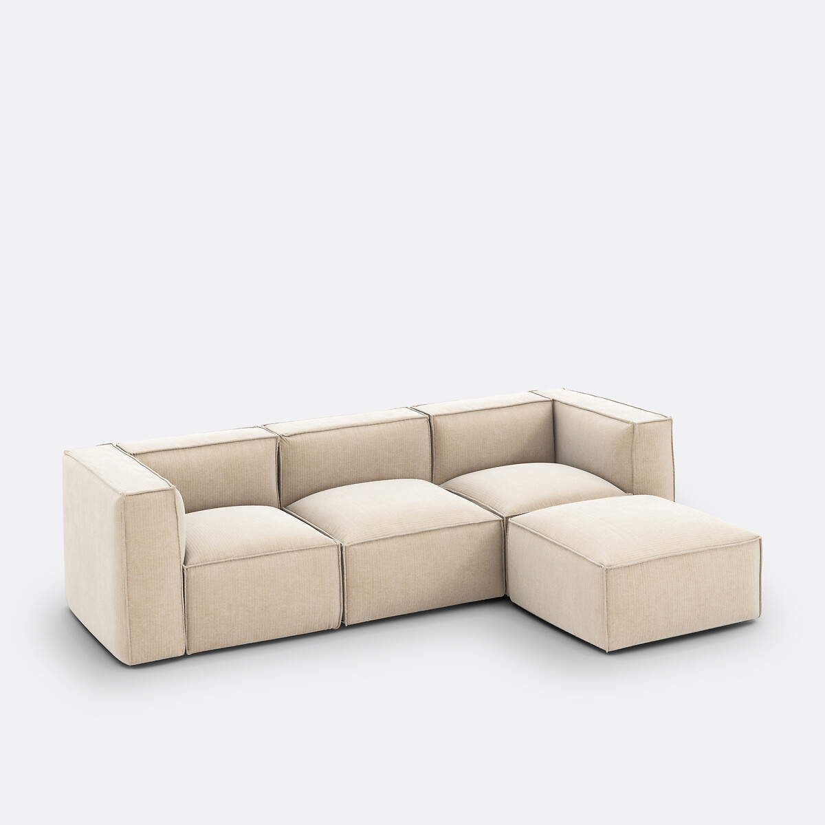 Fauteuil voor modulaire bank, in vintage ribfluweel, Seven ecru, LA REDOUTE INTERIEURS