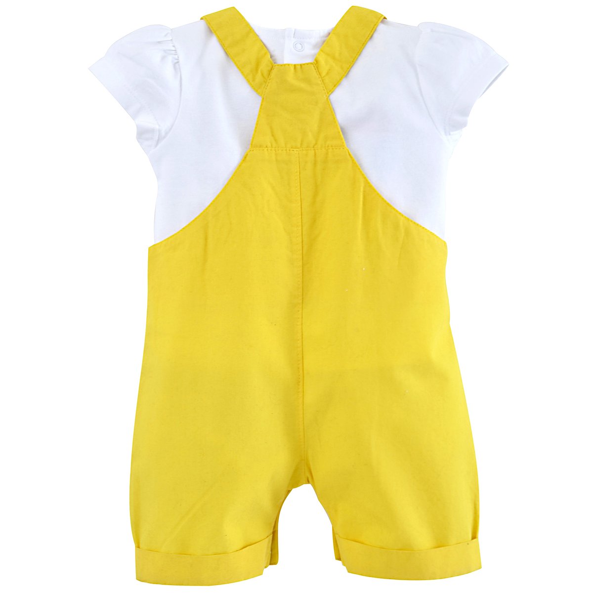 Ensemble t shirt et salopette courte bebe fille jaune, SUCRE D'ORGE