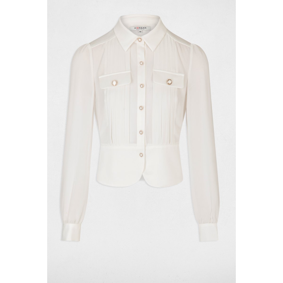 Chemise manches longues avec plis ecru, MORGAN